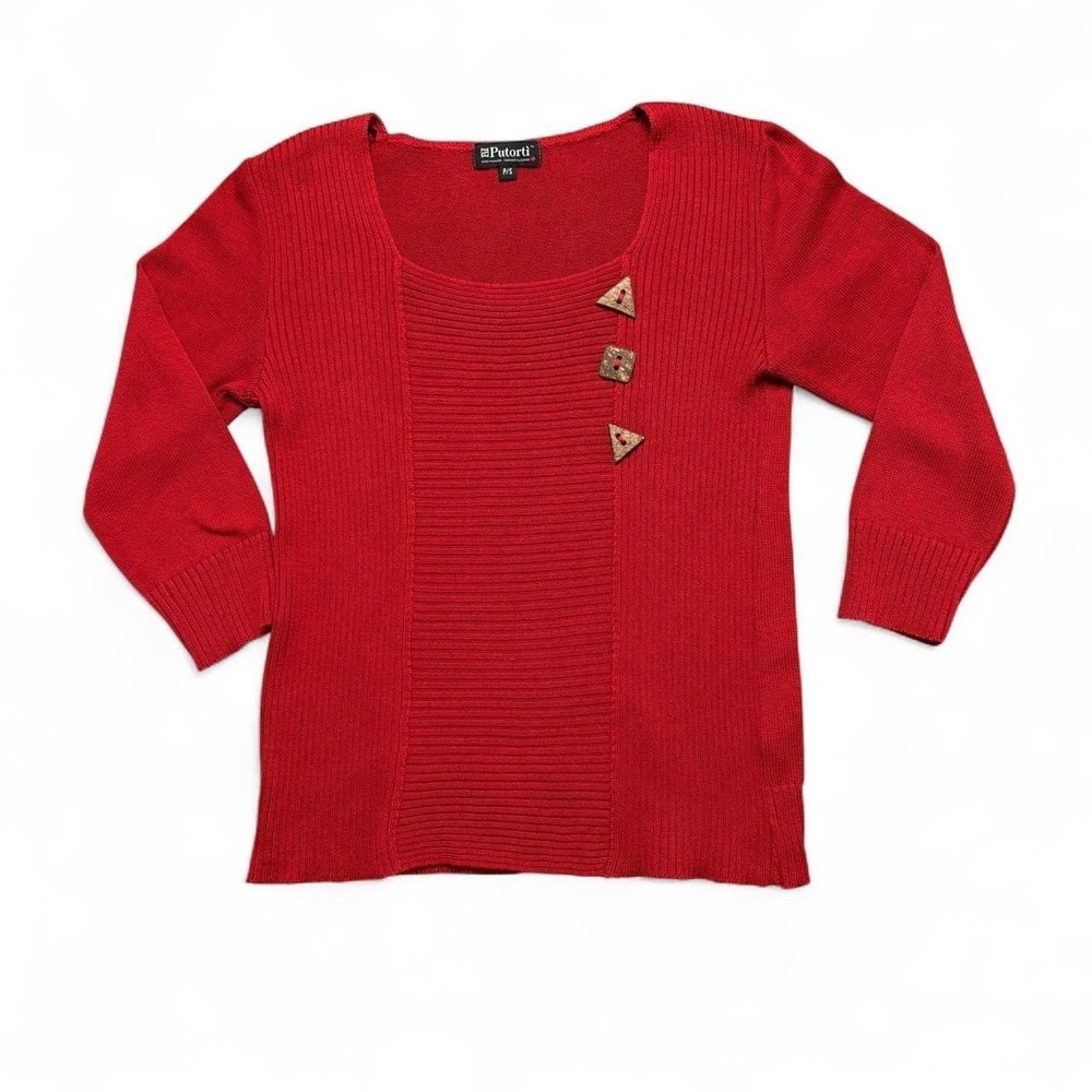 Putorti Womens sweater S Red Mixed Ribbed Knit Asymmetric Button Canada Artsy